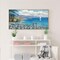 Landscape Wall Art - Blue Ocean Pink Flower Sailboat Mountain Tree Wall Decor Orange Frame Artwork for Wall Large Picture for Living Room Bedroom Home Office Wall Decoration Size 20x40